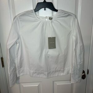 NWT Everlane Poplin Tie Back Top Women's Size XSmall White Long Sleeve Open Back
